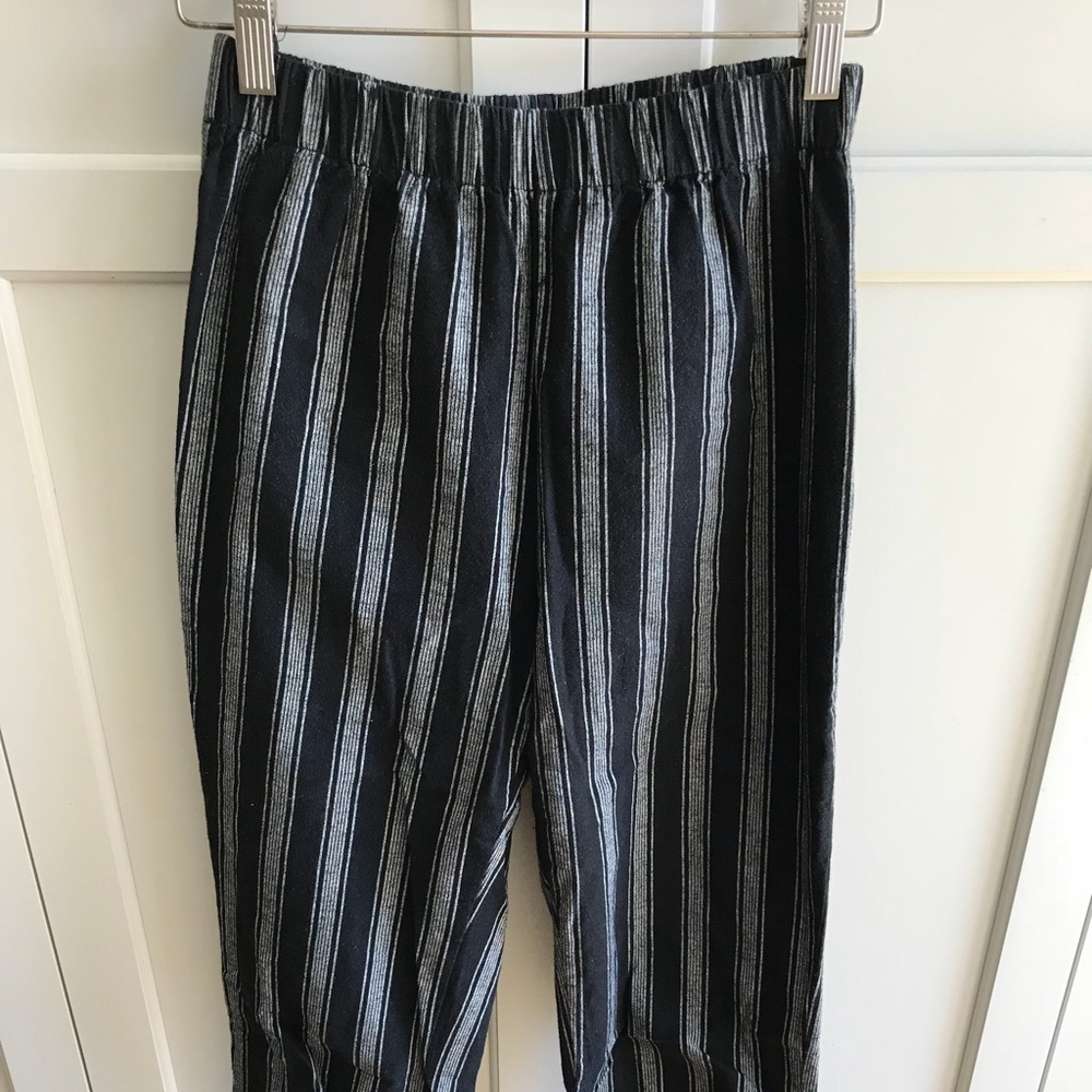 Black and white striped pants